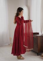 Aarushi Doremon Crush Mirror Work Gown with Pant & Butterfly Net Dupatta Set