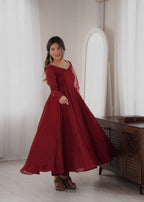Aarushi Doremon Crush Mirror Work Gown with Pant & Butterfly Net Dupatta Set