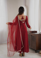 Aarushi Doremon Crush Mirror Work Gown with Pant & Butterfly Net Dupatta Set