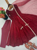 Aarushi Doremon Crush Mirror Work Gown with Pant & Butterfly Net Dupatta Set
