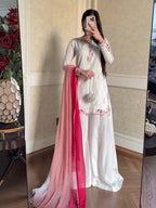 Vaanvi Natural Crepe Silk Sequins Embroidered Palazzo Suit with Shaded Chiffon Dupatta