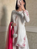 Vaanvi Natural Crepe Silk Sequins Embroidered Palazzo Suit with Shaded Chiffon Dupatta