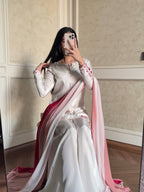 Vaanvi Natural Crepe Silk Sequins Embroidered Palazzo Suit with Shaded Chiffon Dupatta