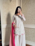 Vaanvi Natural Crepe Silk Sequins Embroidered Palazzo Suit with Shaded Chiffon Dupatta