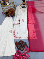 Vaanvi Natural Crepe Silk Sequins Embroidered Palazzo Suit with Shaded Chiffon Dupatta