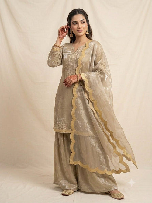 Anvitha Fendy Sequins Embroidered Palazzo Suit with Dupatta