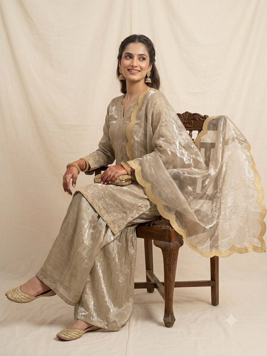 Anvitha Fendy Sequins Embroidered Palazzo Suit with Dupatta