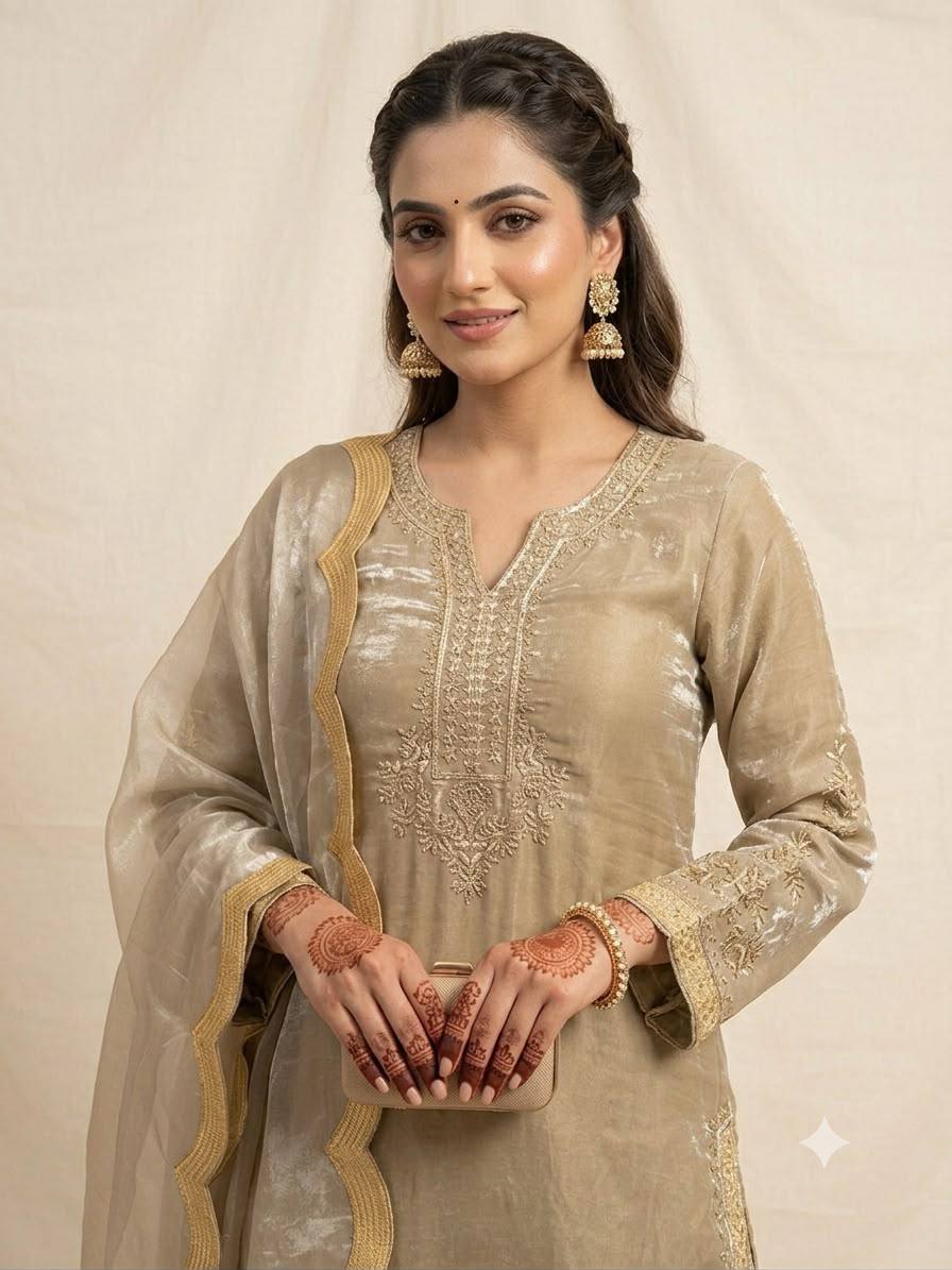 Anvitha Fendy Sequins Embroidered Palazzo Suit with Dupatta