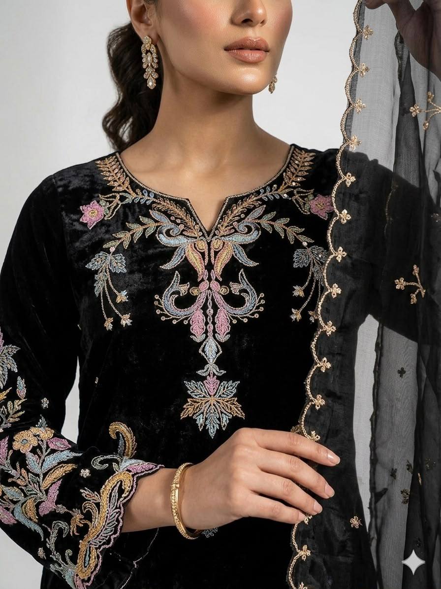 Vritika Glass Roman Embroidered Kurta Pant Set with Organza Dupatta