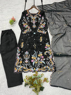 Vritika Glass Roman Embroidered Kurta Pant Set with Organza Dupatta