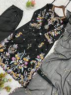 Vritika Glass Roman Embroidered Kurta Pant Set with Organza Dupatta