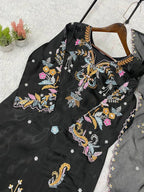 Vritika Glass Roman Embroidered Kurta Pant Set with Organza Dupatta