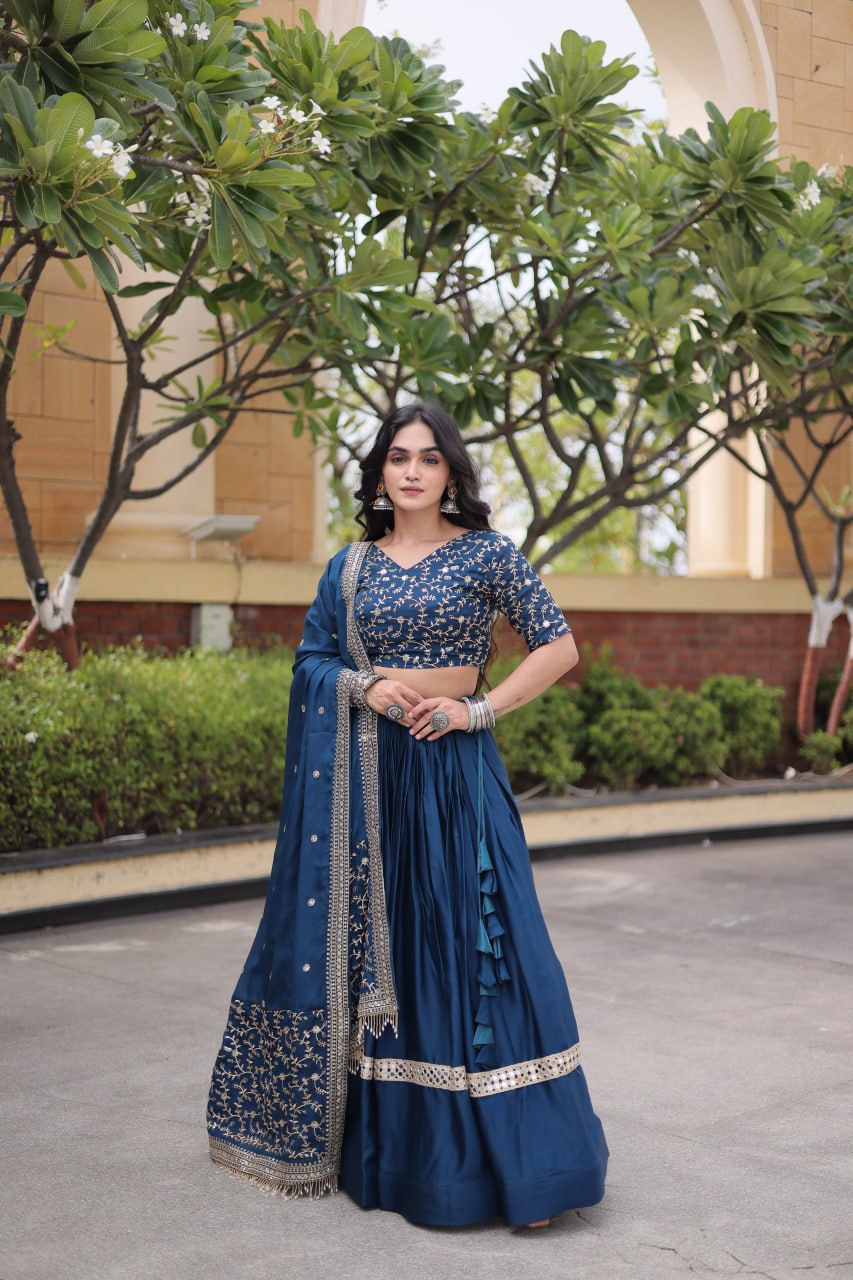 Vaidehi Glory Satin Zari Sequins Embroidered Lehenga with Blouse & Dupatta