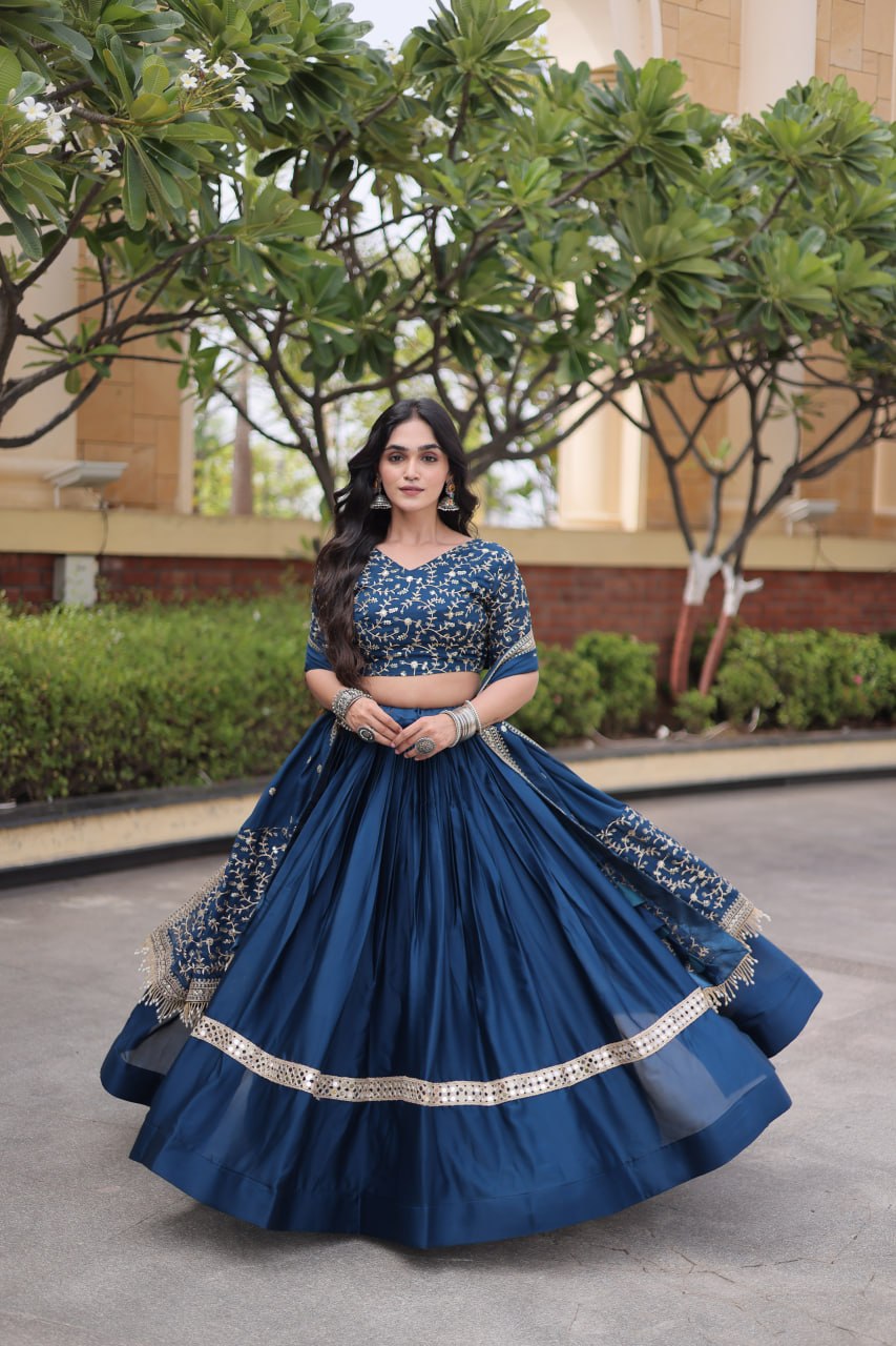 Vaidehi Glory Satin Zari Sequins Embroidered Lehenga with Blouse & Dupatta