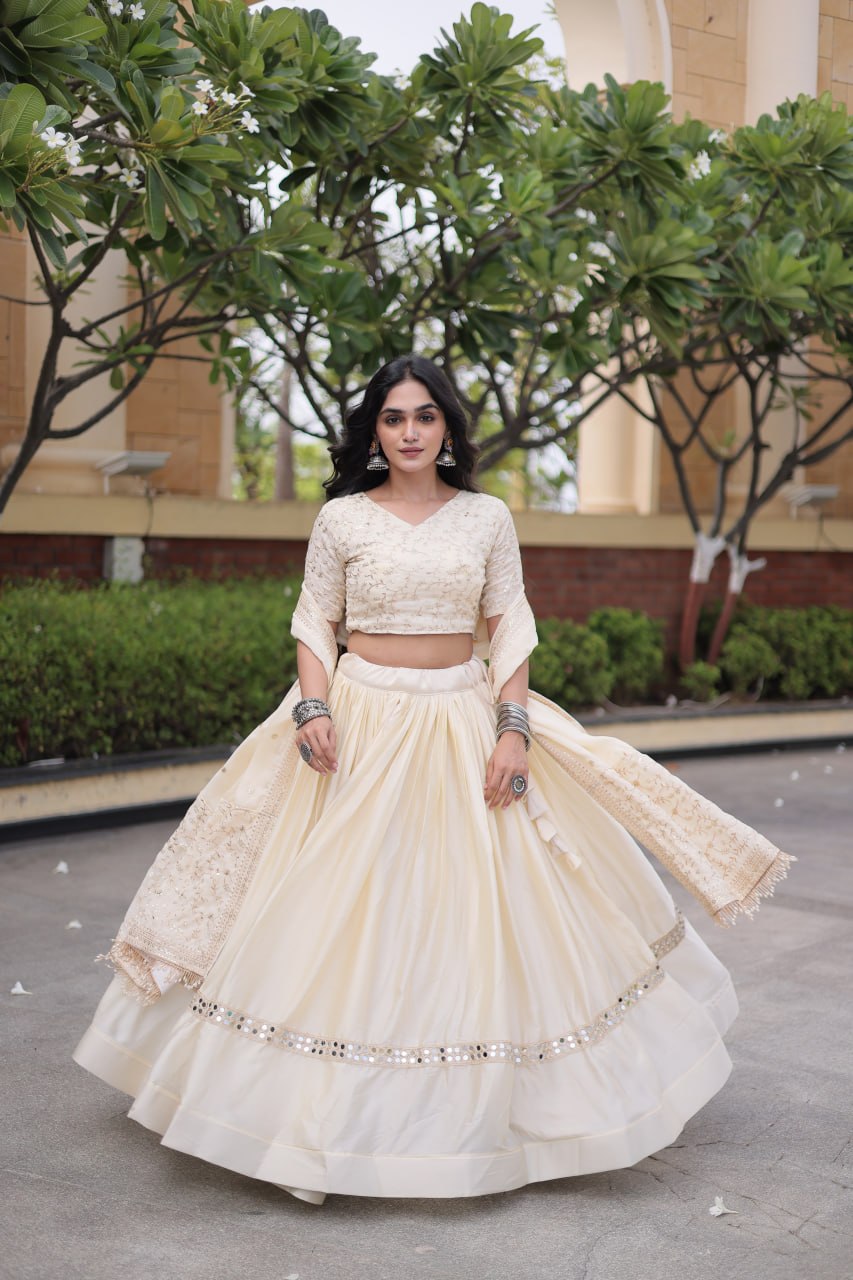Vaidehi Glory Satin Zari Sequins Embroidered Lehenga with Blouse & Dupatta