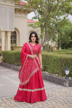 Vaidehi Glory Satin Zari Sequins Embroidered Lehenga with Blouse & Dupatta
