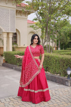 Vaidehi Glory Satin Zari Sequins Embroidered Lehenga with Blouse & Dupatta