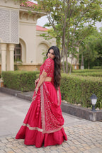 Vaidehi Glory Satin Zari Sequins Embroidered Lehenga with Blouse & Dupatta