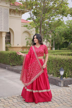 Vaidehi Glory Satin Zari Sequins Embroidered Lehenga with Blouse & Dupatta