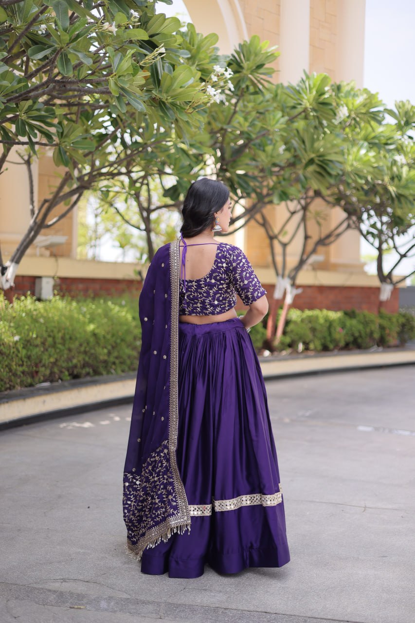 Vaidehi Glory Satin Zari Sequins Embroidered Lehenga with Blouse & Dupatta