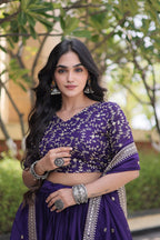 Vaidehi Glory Satin Zari Sequins Embroidered Lehenga with Blouse & Dupatta