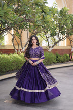 Vaidehi Glory Satin Zari Sequins Embroidered Lehenga with Blouse & Dupatta