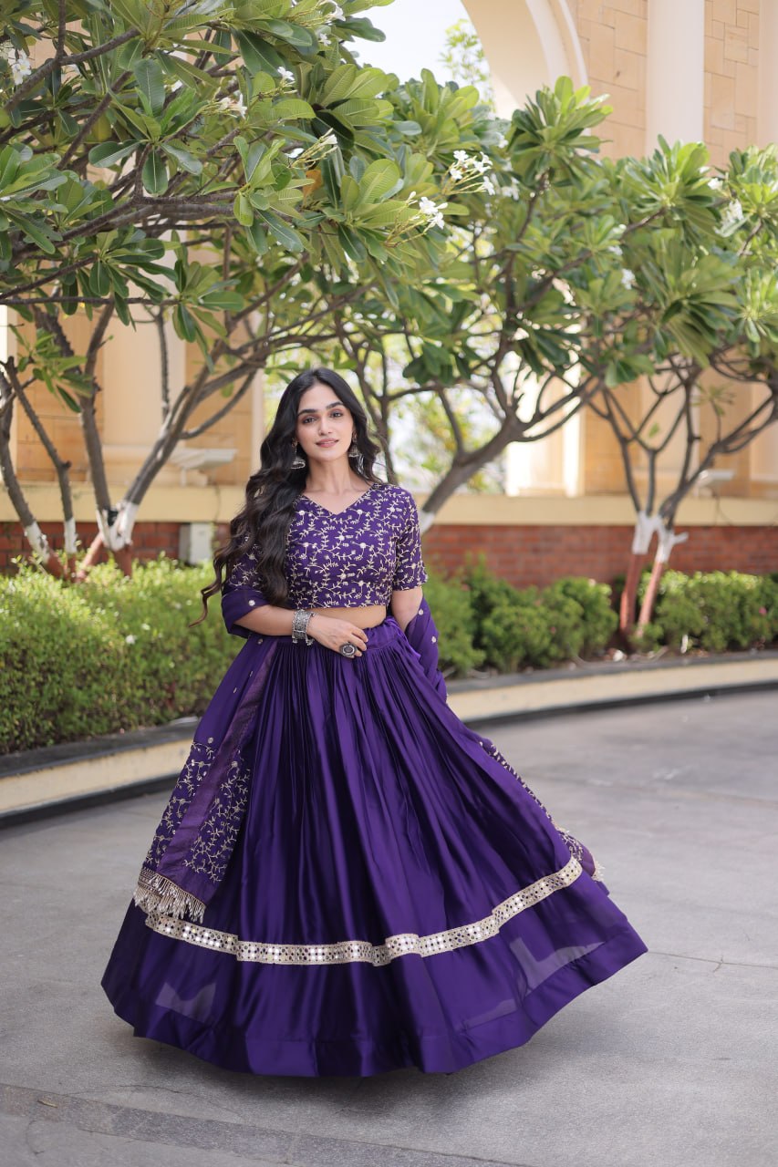 Vaidehi Glory Satin Zari Sequins Embroidered Lehenga with Blouse & Dupatta