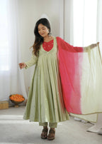 Designer Roman Silk Gown with Real Mirror Embroidery and Dupatta
