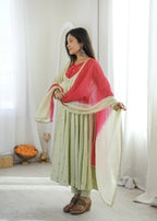 Designer Roman Silk Gown with Real Mirror Embroidery and Dupatta