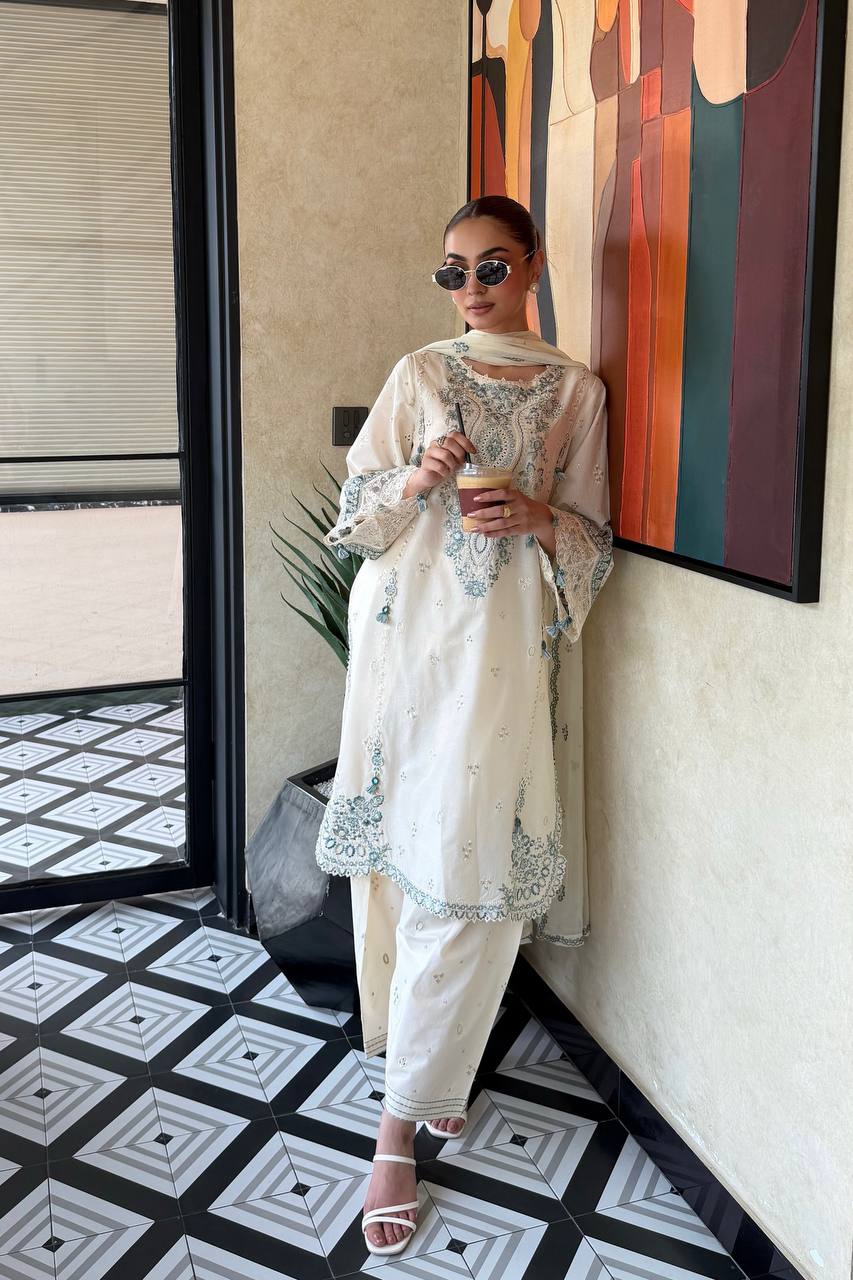 Zarisha Satin Rayon Sequins Embroidered Farshi Pajama Suit with Dupatta