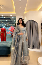 Vaanika Crunchy Silk Sequins Embroidered Anarkali with Pant & Dupatta