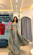 Vaanika Crunchy Silk Sequins Embroidered Anarkali with Pant & Dupatta