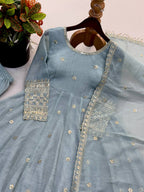 Vaanika Crunchy Silk Sequins Embroidered Anarkali with Pant & Dupatta
