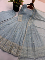 Vaanika Crunchy Silk Sequins Embroidered Anarkali with Pant & Dupatta