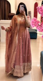 Vaanika Crunchy Silk Sequins Embroidered Anarkali with Pant & Dupatta