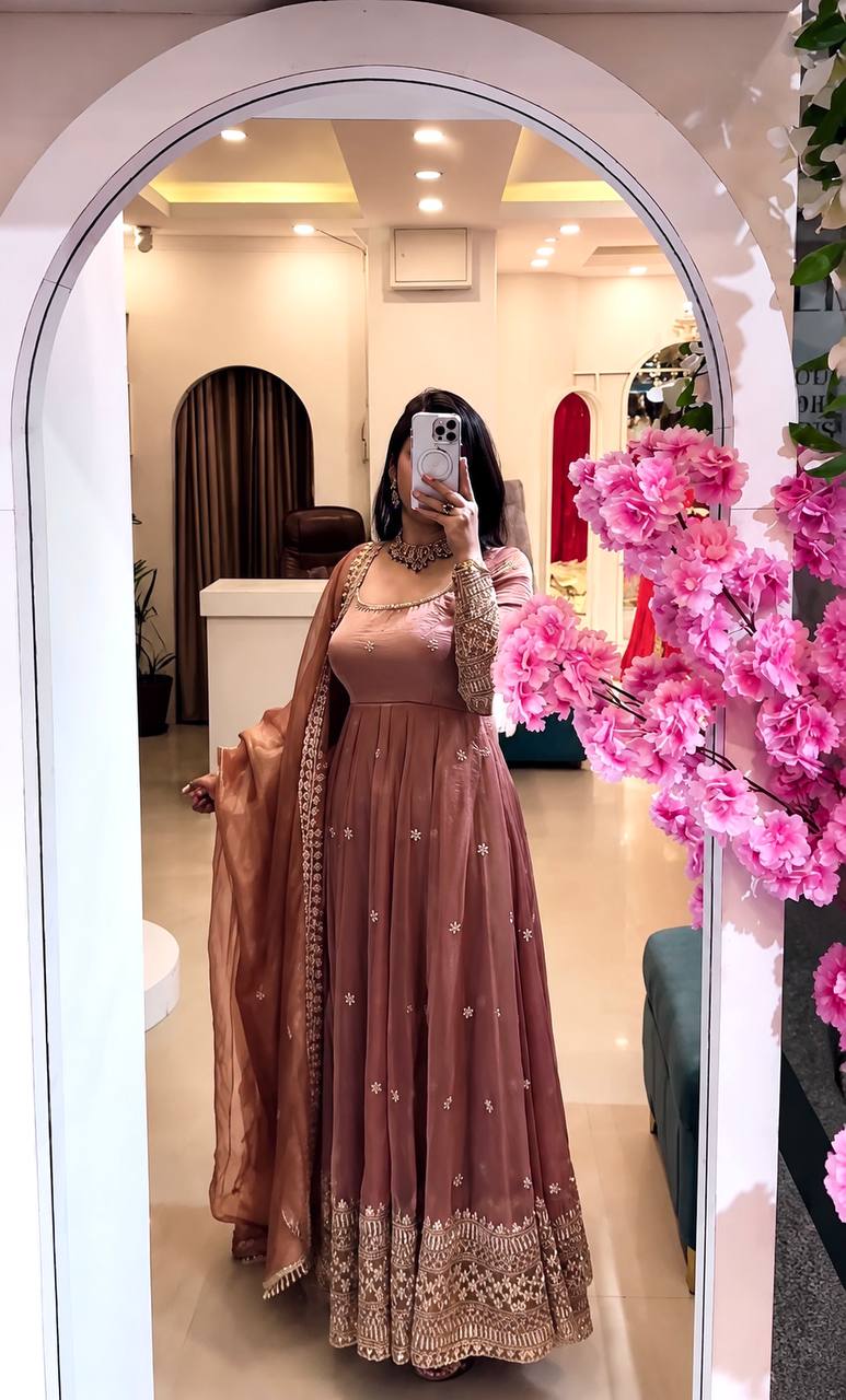 Vaanika Crunchy Silk Sequins Embroidered Anarkali with Pant & Dupatta