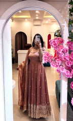 Vaanika Crunchy Silk Sequins Embroidered Anarkali with Pant & Dupatta
