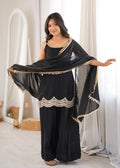 Noor Alina Designer Fendy Silk Real Mirror & Cording Embroidered Sharara Palazzo Set with Mirror Lace Border Dupatta