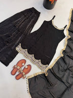 Noor Alina Designer Fendy Silk Real Mirror & Cording Embroidered Sharara Palazzo Set with Mirror Lace Border Dupatta