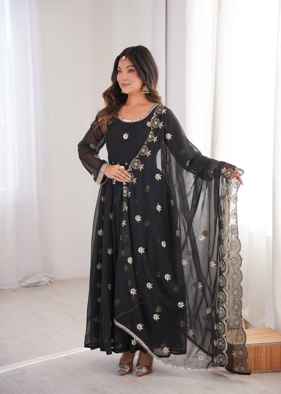 Zarisha Georgette Sequins Embroidered Anarkali Gown with Pant & Dupatta