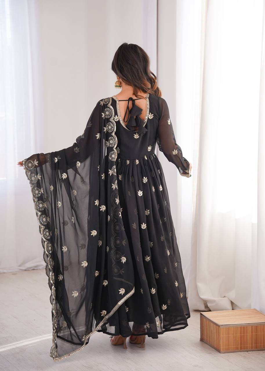 Zarisha Georgette Sequins Embroidered Anarkali Gown with Pant & Dupatta