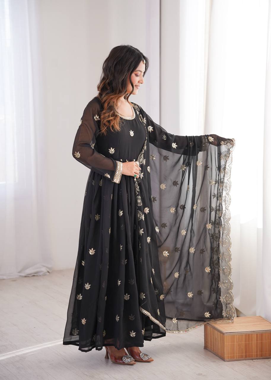 Zarisha Georgette Sequins Embroidered Anarkali Gown with Pant & Dupatta