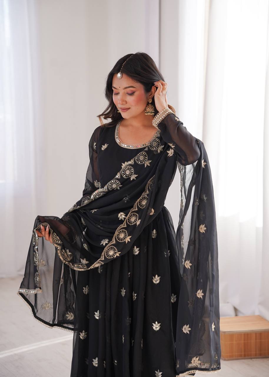Zarisha Georgette Sequins Embroidered Anarkali Gown with Pant & Dupatta
