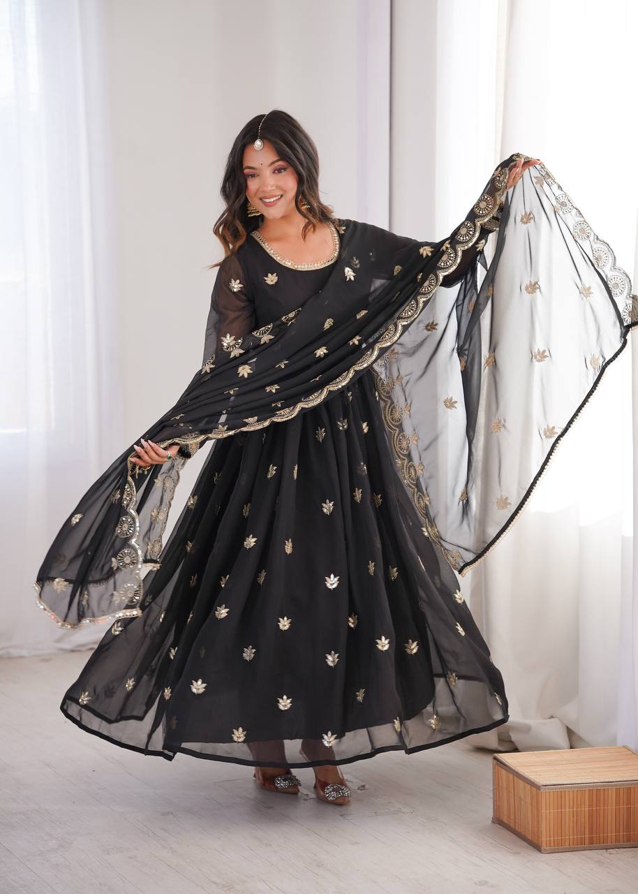 Zarisha Georgette Sequins Embroidered Anarkali Gown with Pant & Dupatta