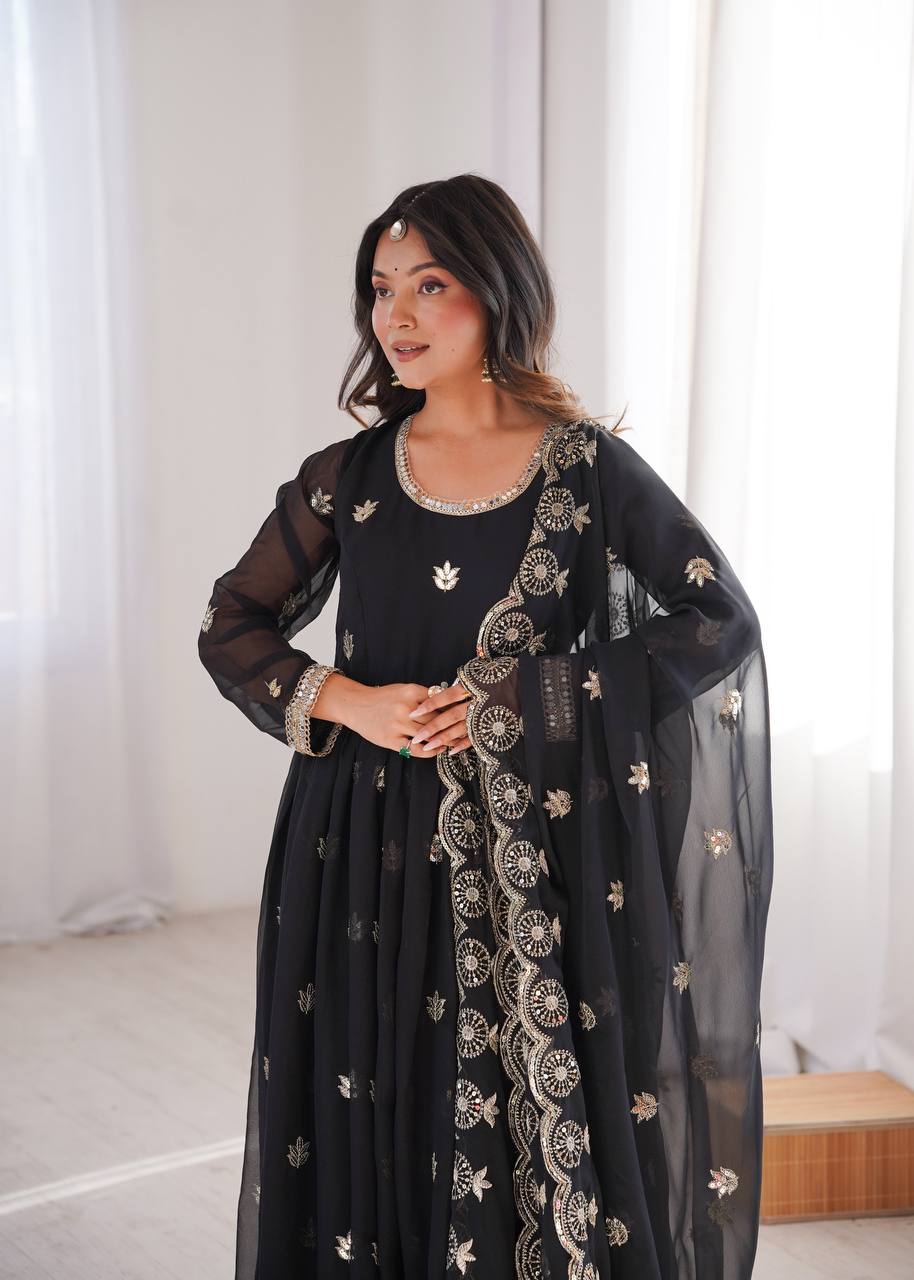 Zarisha Georgette Sequins Embroidered Anarkali Gown with Pant & Dupatta