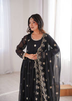 Zarisha Georgette Sequins Embroidered Anarkali Gown with Pant & Dupatta