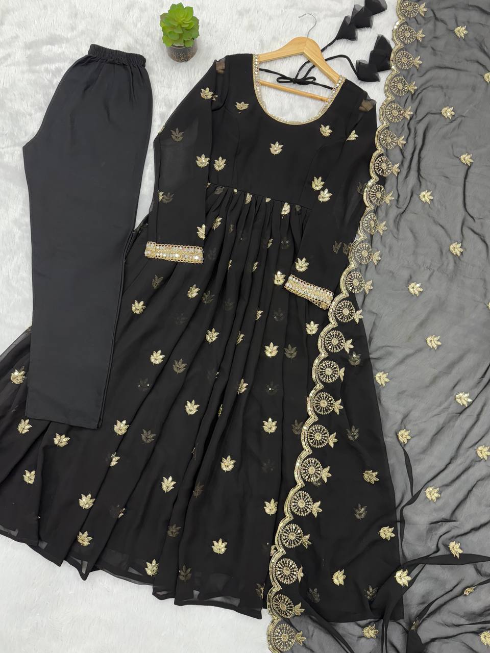 Zarisha Georgette Sequins Embroidered Anarkali Gown with Pant & Dupatta