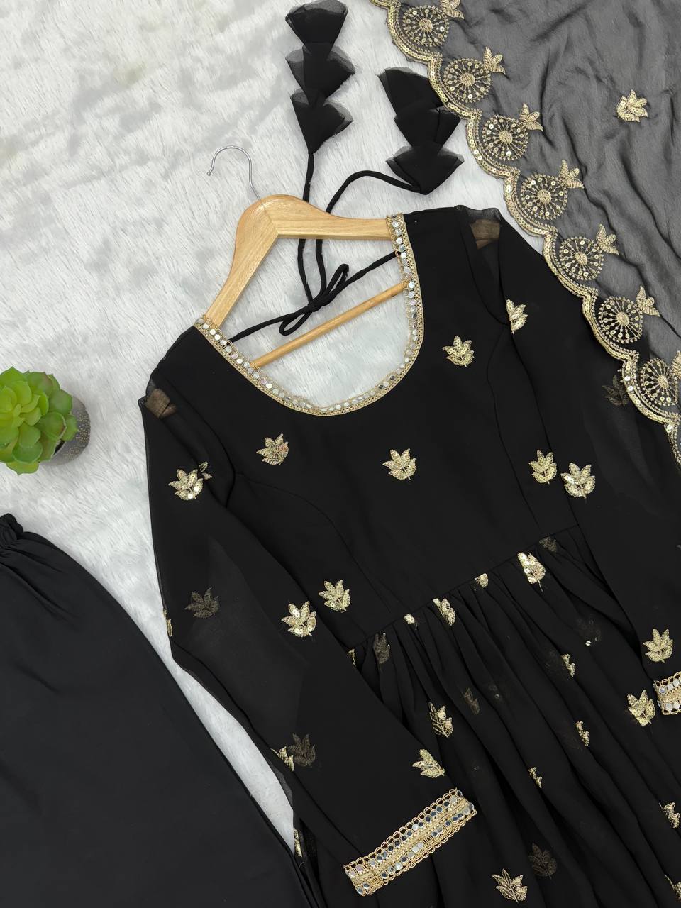 Zarisha Georgette Sequins Embroidered Anarkali Gown with Pant & Dupatta