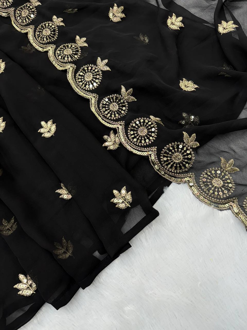 Zarisha Georgette Sequins Embroidered Anarkali Gown with Pant & Dupatta