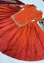 Eshanya Sindoor Fendy Silk Embroidered Lehenga Suit with Georgette Dupatta